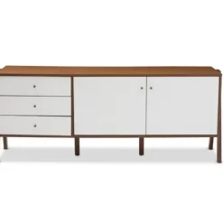 Cabinets & Sideboards-Kirkland's Home Brown And White Wood Mid-Century Modern Sideboard