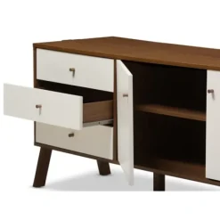 Cabinets & Sideboards-Kirkland's Home Brown And White Wood Mid-Century Modern Sideboard
