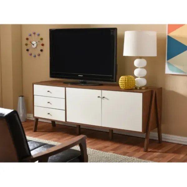 Cabinets & Sideboards-Kirkland's Home Brown And White Wood Mid-Century Modern Sideboard