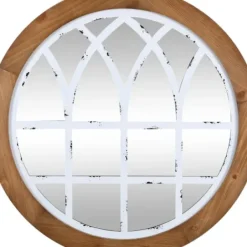 Decorative Mirrors-Kirkland's Home Brown And Wooden Round Windowpane Mirror White
