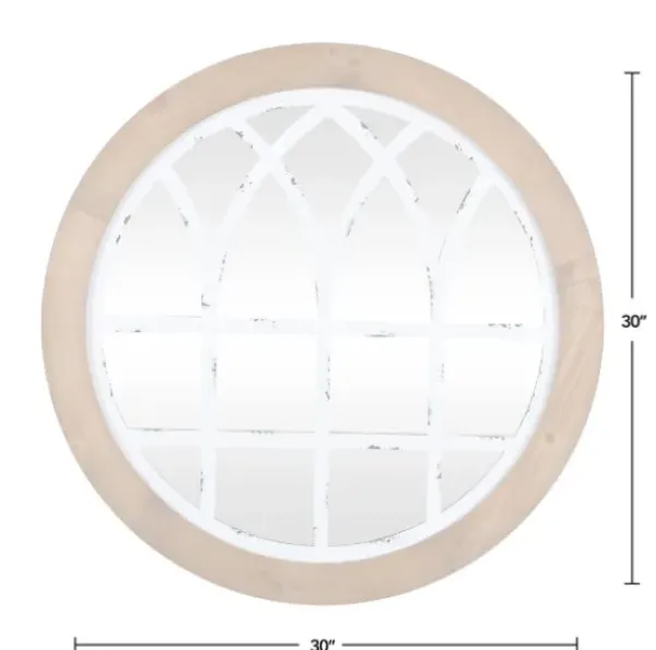 Decorative Mirrors-Kirkland's Home Brown And Wooden Round Windowpane Mirror White