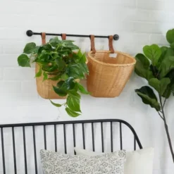 Shelves-Kirkland's Home Brown Bamboo Basket And Metal Bar Wall Shelf
