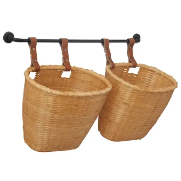 Shelves-Kirkland's Home Brown Bamboo Basket And Metal Bar Wall Shelf