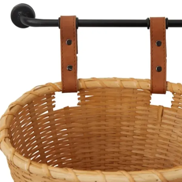 Shelves-Kirkland's Home Brown Bamboo Basket And Metal Bar Wall Shelf
