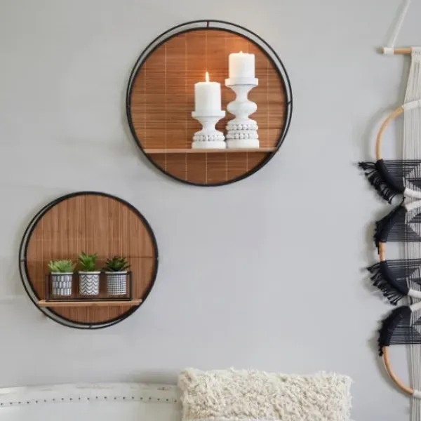Shelves-Kirkland's Home Brown Bamboo Modern Wall Shelves, Set Of 2