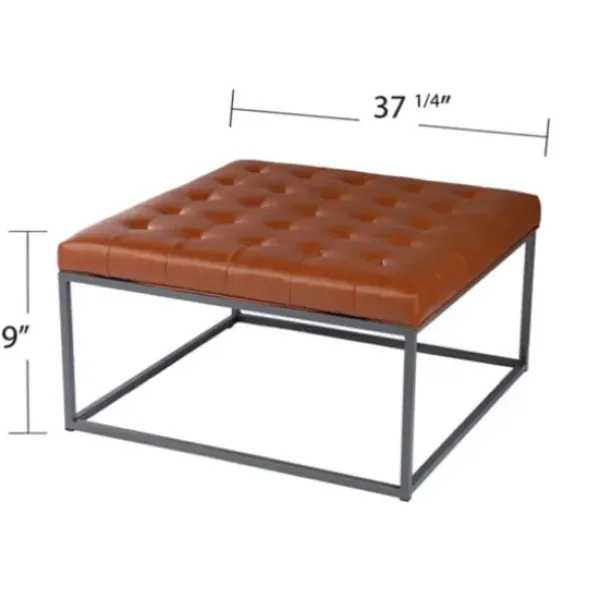 Benches & Ottomans-Kirkland's Home Brown Button Tufted Faux Leather Ottoman Brown/Gray