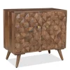 Cabinets & Sideboards-Kirkland's Home Brown Carved Wood Woven 2-Door Cabinet
