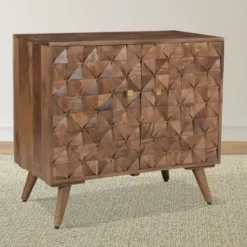 Cabinets & Sideboards-Kirkland's Home Brown Carved Wood Woven 2-Door Cabinet