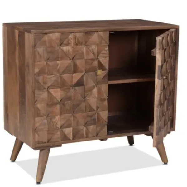 Cabinets & Sideboards-Kirkland's Home Brown Carved Wood Woven 2-Door Cabinet