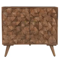 Cabinets & Sideboards-Kirkland's Home Brown Carved Wood Woven 2-Door Cabinet
