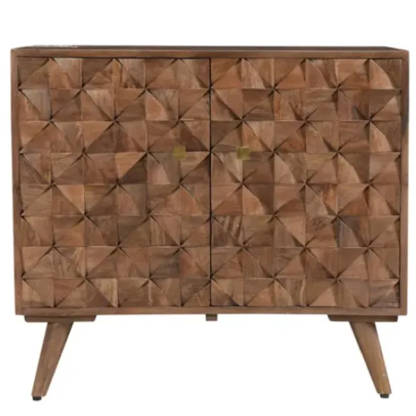 Cabinets & Sideboards-Kirkland's Home Brown Carved Wood Woven 2-Door Cabinet