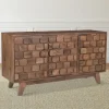 Cabinets & Sideboards-Kirkland's Home Brown Carved Wood Woven 3-Door Sideboard