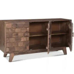 Cabinets & Sideboards-Kirkland's Home Brown Carved Wood Woven 3-Door Sideboard