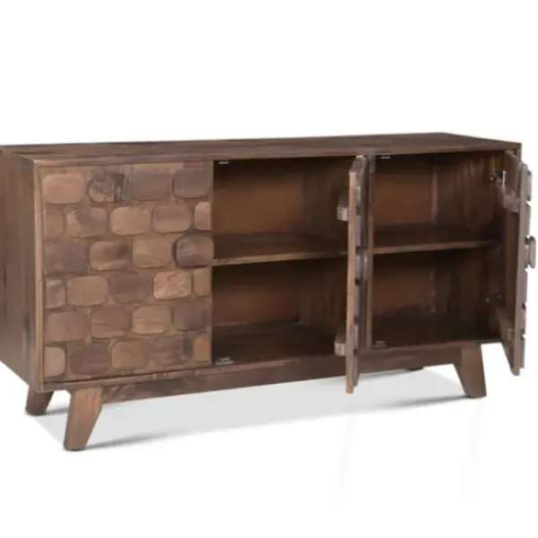 Cabinets & Sideboards-Kirkland's Home Brown Carved Wood Woven 3-Door Sideboard