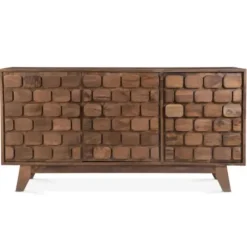 Cabinets & Sideboards-Kirkland's Home Brown Carved Wood Woven 3-Door Sideboard