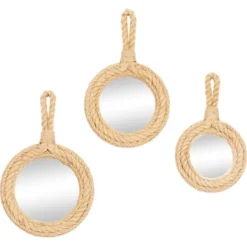 Decorative Mirrors-Kirkland's Home Brown Cora Jute Wall Mirrors, Set Of 3