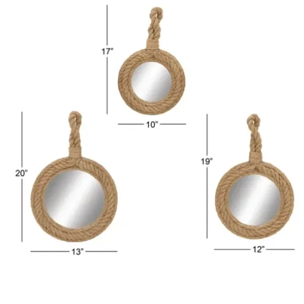 Decorative Mirrors-Kirkland's Home Brown Cora Jute Wall Mirrors, Set Of 3