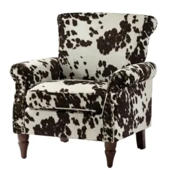Accent Chairs-Kirkland's Home Brown Cow Print Upholstered Accent Chair Brown/Ivory