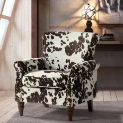 Accent Chairs-Kirkland's Home Brown Cow Print Upholstered Accent Chair Brown/Ivory