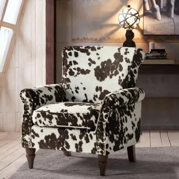 Accent Chairs-Kirkland's Home Brown Cow Print Upholstered Accent Chair Brown/Ivory