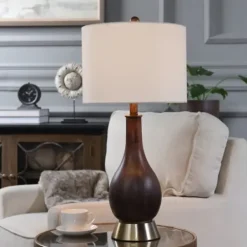 Table Lamps-Kirkland's Home Brown Curved Wood Table Lamp White