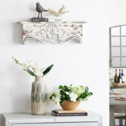 Shelves-Kirkland's Home Brown Distressed Carved Wood Wall Shelf