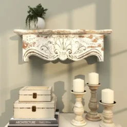 Shelves-Kirkland's Home Brown Distressed Carved Wood Wall Shelf