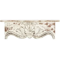 Shelves-Kirkland's Home Brown Distressed Carved Wood Wall Shelf