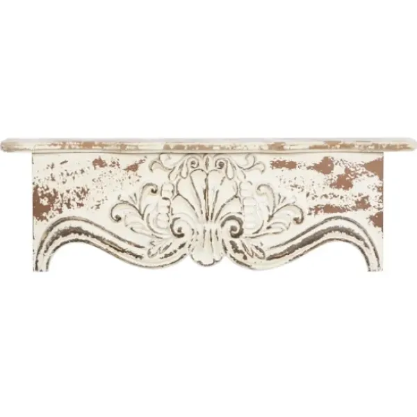 Shelves-Kirkland's Home Brown Distressed Carved Wood Wall Shelf