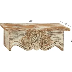 Shelves-Kirkland's Home Brown Distressed Carved Wood Wall Shelf