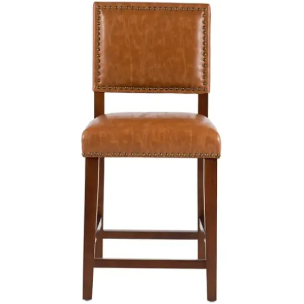 Bar Stools & Counter Height Stools-Kirkland's Home Brown Faux Leather Square Classic Counter Stool Tan