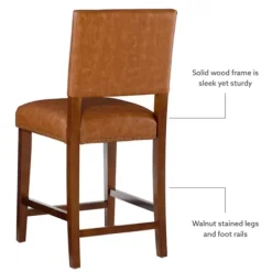 Bar Stools & Counter Height Stools-Kirkland's Home Brown Faux Leather Square Classic Counter Stool Tan