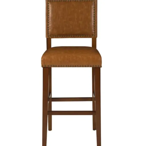 Bar Stools & Counter Height Stools-Kirkland's Home Brown Faux Leather Square Classic Bar Stool Tan