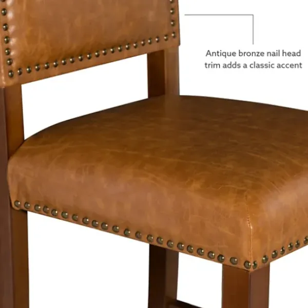 Bar Stools & Counter Height Stools-Kirkland's Home Brown Faux Leather Square Classic Bar Stool Tan