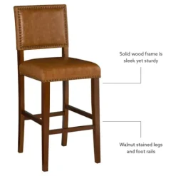 Bar Stools & Counter Height Stools-Kirkland's Home Brown Faux Leather Square Classic Bar Stool Tan