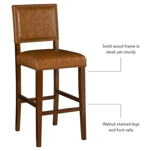 Bar Stools & Counter Height Stools-Kirkland's Home Brown Faux Leather Square Classic Bar Stool Tan