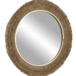 Decorative Mirrors-Kirkland's Home Brown Fringe Jute Round Wall Mirror