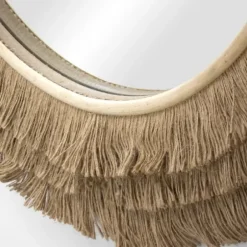 Decorative Mirrors-Kirkland's Home Brown Fringe Jute Round Wall Mirror