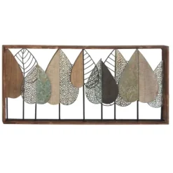 Wall Plaques-Kirkland's Home Brown Metal And Wood Leaves Wall Plaque Brown/Black