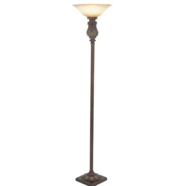 Floor Lamps-Kirkland's Home Brown Metal Carved Base Uplight Floor Lamp Tan