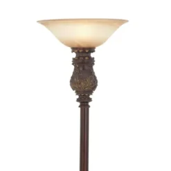 Floor Lamps-Kirkland's Home Brown Metal Carved Base Uplight Floor Lamp Tan