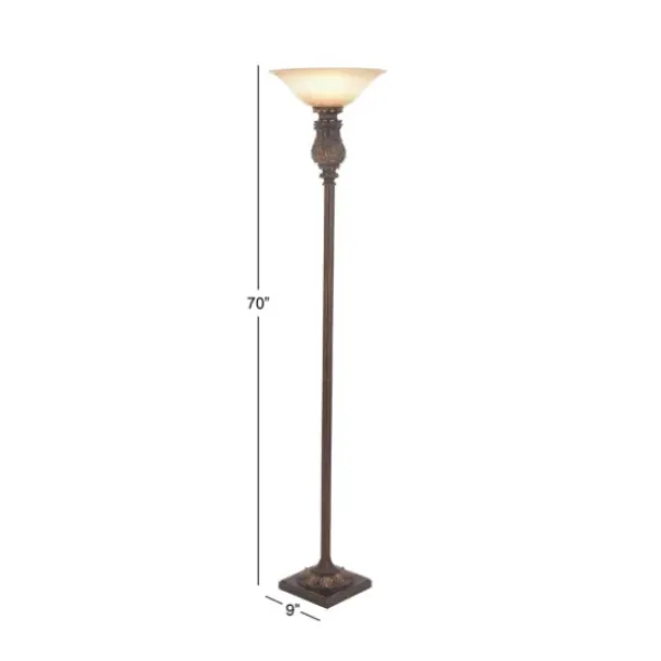 Floor Lamps-Kirkland's Home Brown Metal Carved Base Uplight Floor Lamp Tan