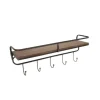 Hooks-Kirkland's Home Brown Metal Frame Wood Wall Shelf With Hooks