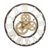 Clocks-Kirkland's Home Brown Metal Open Face Gold Gears Wall Clock