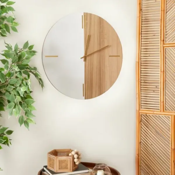 Clocks-Kirkland's Home Brown Neutral Element Wall Clock White