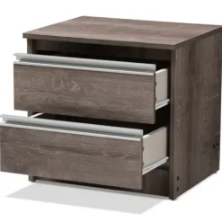 Nightstands-Kirkland's Home Brown Oak Wood Finish 2-Drawer Nightstand