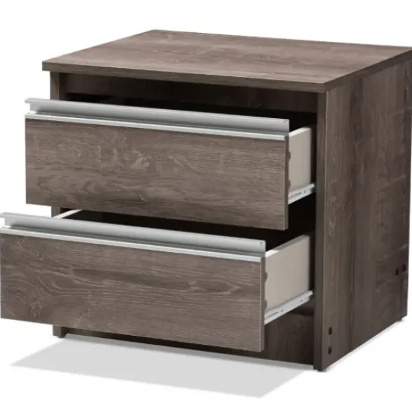 Nightstands-Kirkland's Home Brown Oak Wood Finish 2-Drawer Nightstand