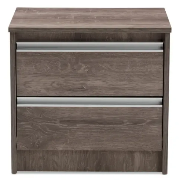 Nightstands-Kirkland's Home Brown Oak Wood Finish 2-Drawer Nightstand