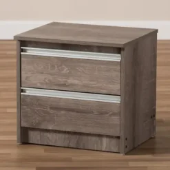 Nightstands-Kirkland's Home Brown Oak Wood Finish 2-Drawer Nightstand