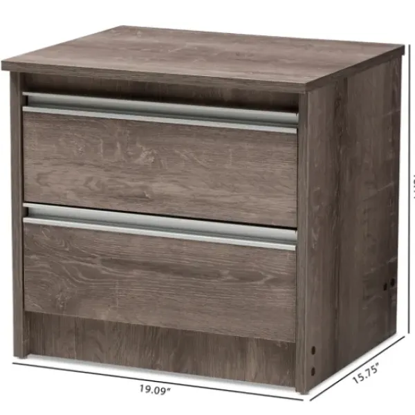 Nightstands-Kirkland's Home Brown Oak Wood Finish 2-Drawer Nightstand